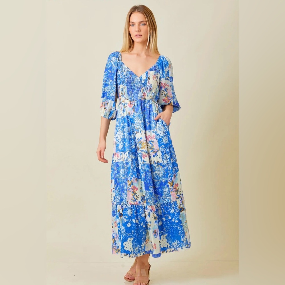 Baevely Smocked Boho Puff Sleeve Floral Maxi Dress Cottagecore